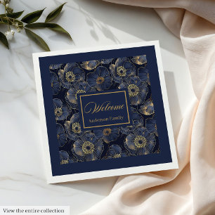 Servilleta De Papel De Cena Servilletas de lujo Navy Gold con nombre personali