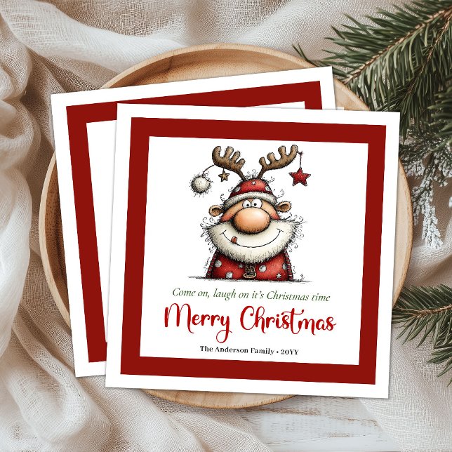 Servilleta De Papel De Cena Servilletas de mesa divertidas y extravagantes de  (Funny Quirky Santa Cartoon Christmas Table Napkins)