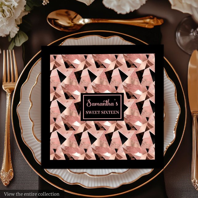 Servilleta De Papel De Cena Servilletas de moda Rosa Dorado Brillante y Negro (Trendy Napkins Shimmering Rose Gold & Black)