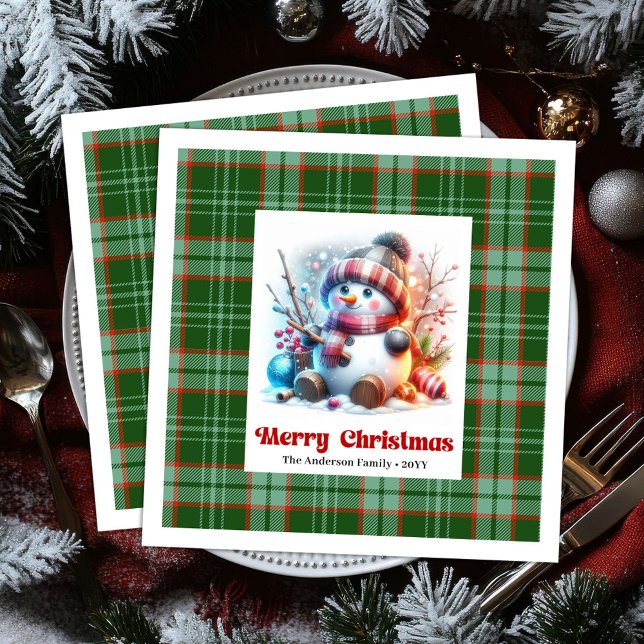 Servilleta De Papel De Cena Servilletas de Navidad alegres de hombre de nieve  (Jolly Christmas snowman watercolor kids napkins )
