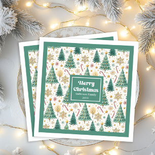 Servilleta De Papel De Cena Servilletas de Navidad Arboles Navideños Rojo Verd