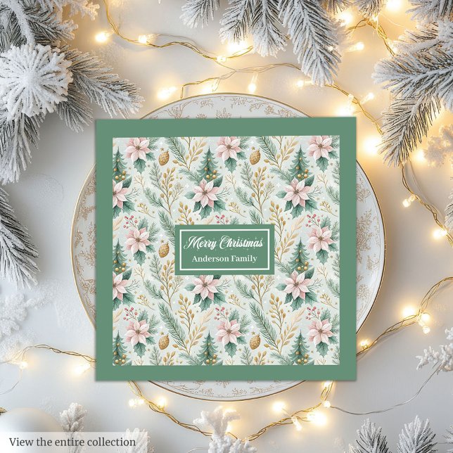 Servilleta De Papel De Cena Servilletas de Navidad con Monograma Personalizada (Sage and Gold Napkins Custom Christmas Monogram Art)