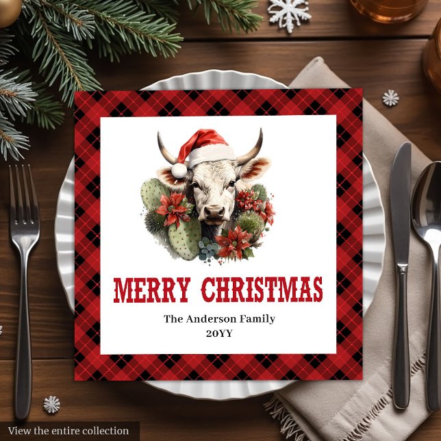Servilleta De Papel De Cena Servilletas de Navidad con Tartán Occidental Rústi (Rustic Western Tartan Christmas Party Napkins)