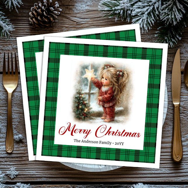 Servilleta De Papel De Cena Servilletas de Navidad Escena de Celebración Rústi (Vintage Rustic Celebration Christmas Scene Napkins)