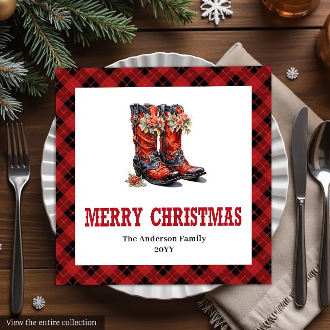 Servilleta De Papel De Cena Servilletas de Navidad occidentales con encanto rú (Western Christmas napkins red black rustic charm

)