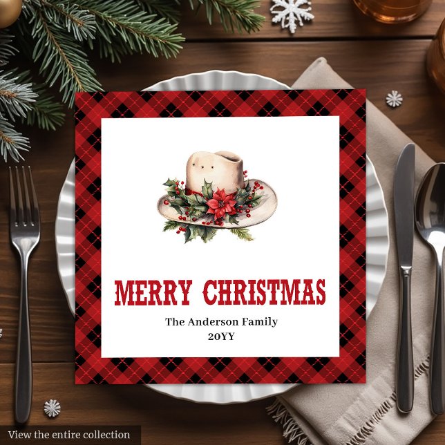 Servilleta De Papel De Cena Servilletas de Navidad occidentales de cuadros rus (Western Christmas napkins rustic buffalo plaid style

)