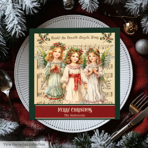 Servilleta De Papel De Cena Servilletas de Navidad Vintage con Ángeles y Monog