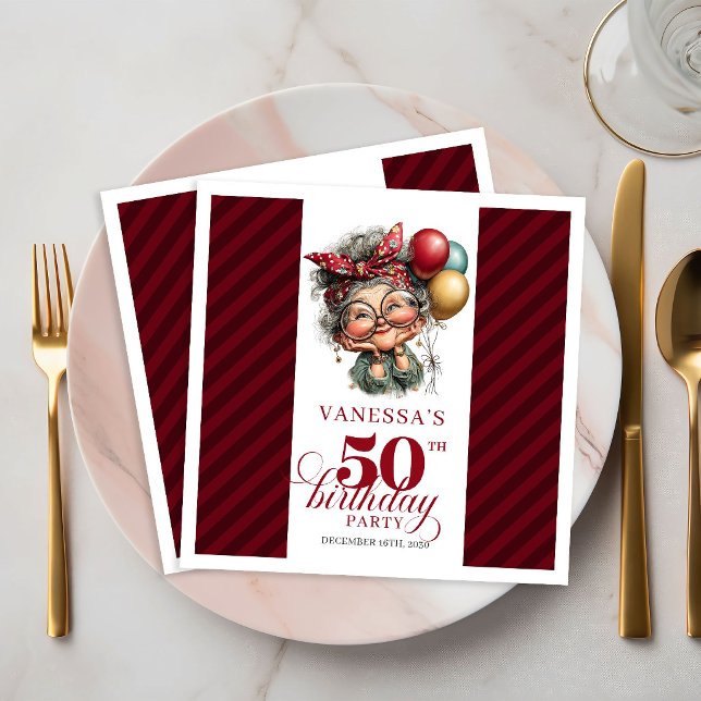 Servilleta De Papel De Cena Servilletas de papel de fiesta para cumpleaños núm (Funny Old Woman 50th Birthday Paper Napkins Party Set)
