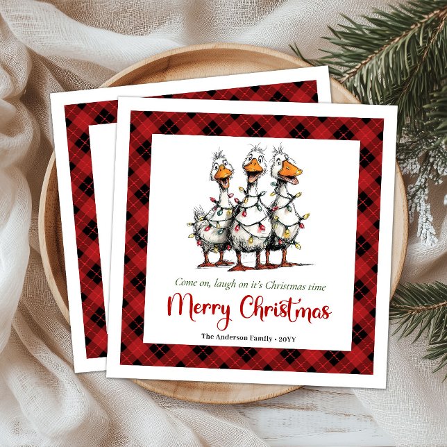 Servilleta De Papel De Cena Servilletas de papel de gansos divertidos, extrava (Christmas Funny Quirky Silly Geese Paper Napkins)