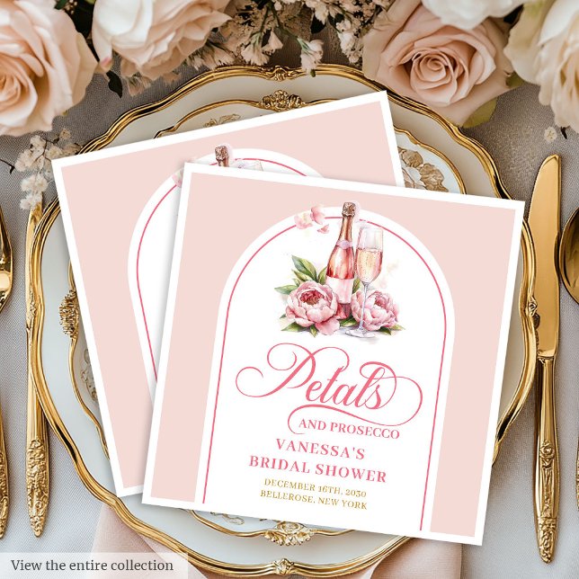 Servilleta De Papel De Cena Servilletas de Pétalos de Prosecco Romántico Rosa  (Romantic Prosecco Petals Blush and Gold Napkins)