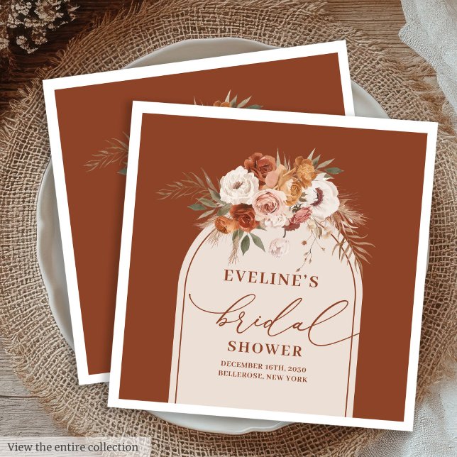 Servilleta De Papel De Cena Servilletas de Terracota Pampas Boho para Despedid (Terracotta Pampas Boho Napkins for Bridal Shower)