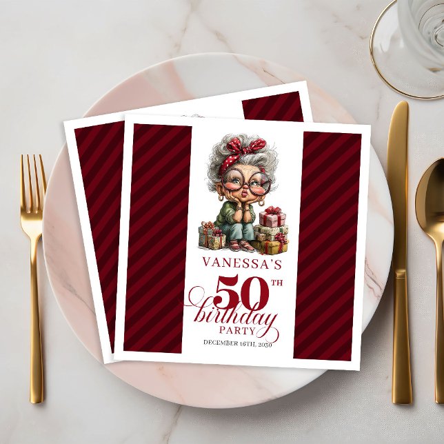 Servilleta De Papel De Cena Servilletas divertidas para fiesta extravagante de (Funny 50th Birthday Old Lady Quirky Party Napkins)