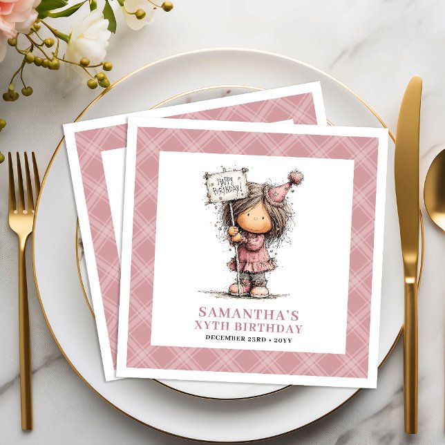 Servilleta De Papel De Cena Servilletas Divertidas y Excéntricas Rosadas para  (Girls 7th Birthday Party Funny Quirky Pink Napkins)