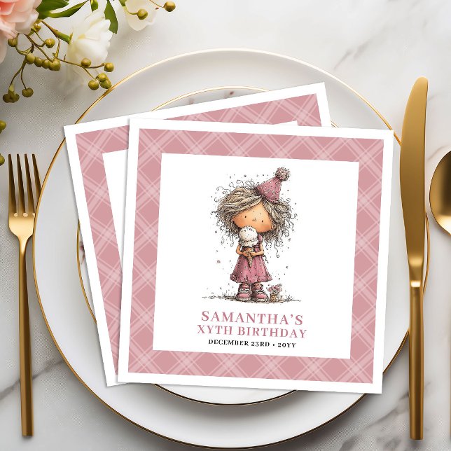 Servilleta De Papel De Cena Servilletas Divertidas y Excéntricas Rosadas para  (Girl 6th Birthday Party Funny Quirky Pink Napkins)
