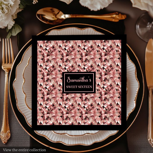 Servilleta De Papel De Cena Servilletas elegantes de oro rosa y negro, fiesta  (Elegant Rose Gold and Black Napkins Trendy Party)