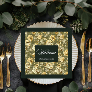 Servilleta De Papel De Cena Servilletas Florales de Oro Verde Modernas y Elega