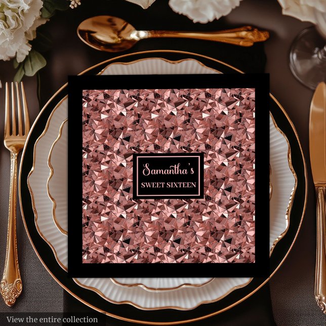 Servilleta De Papel De Cena Servilletas modernas rosa dorado y metálico negro (Modern Napkins Rose Gold and Black Metallic)