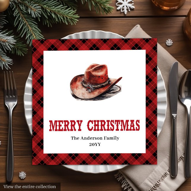 Servilleta De Papel De Cena Servilletas navideñas occidentales con estampado d (Western Christmas napkins with buffalo plaid print

)