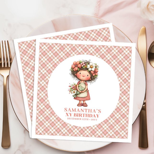 Servilleta De Papel De Cena Servilletas para Cumpleaños de Fantasía Rosa Hada  (Whimsy Blush Fairy Cute 3rd Birthday Party Napkins)