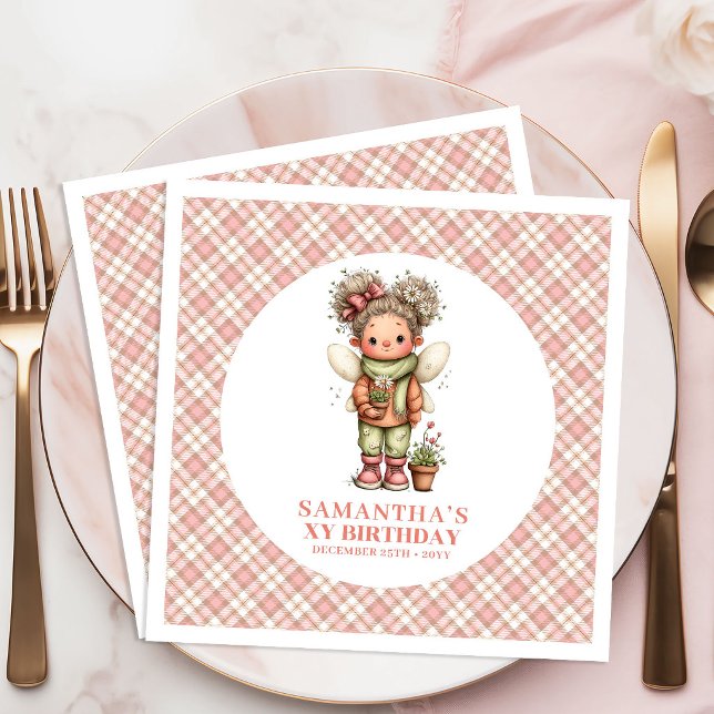 Servilleta De Papel De Cena Servilletas para Cumpleaños de Hadas con Flores En (Lovely Whimsy Fairy Flowers 4th Birthday Napkins)