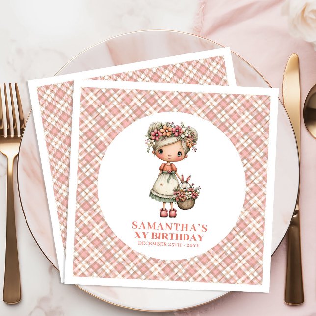 Servilleta De Papel De Cena Servilletas para Cumpleaños de Hadas Florales Sonr (Blush Floral Fairy Cute 3rd Birthday Party Napkins)