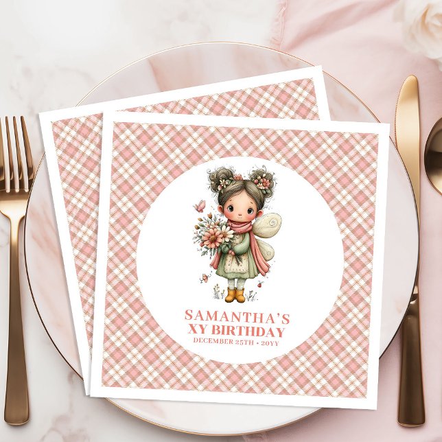 Servilleta De Papel De Cena Servilletas para Cumpleaños de Hadas Suave Pastel  (Soft Pastel Fairy Cute 1st Birthday Party Napkins)