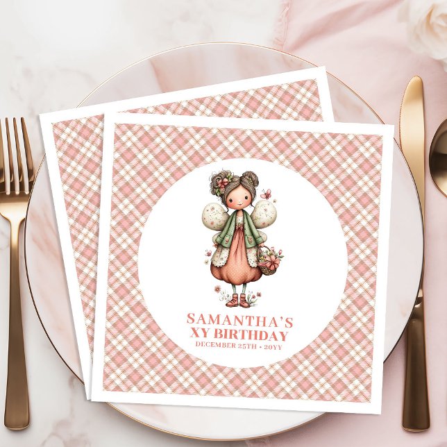 Servilleta De Papel De Cena Servilletas para Cumpleaños número 4 con Flores de (Soft Pink Fairy Floral 4th Birthday Party Napkins)