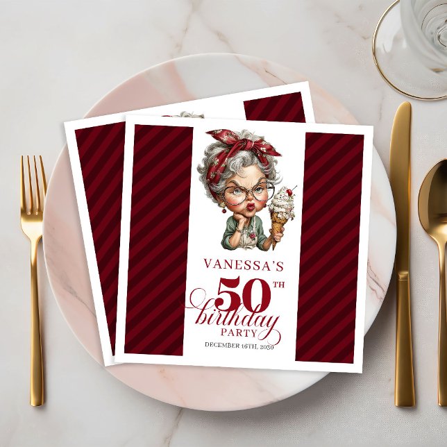 Servilleta De Papel De Cena Servilletas para Fiesta de Cumpleaños número 50 Di (50th Birthday Party Napkins Funny Quirky Old Lady)