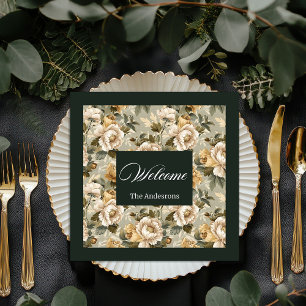 Servilleta De Papel De Cena Servilletas Personalizadas Chic Verde Dorado Botán