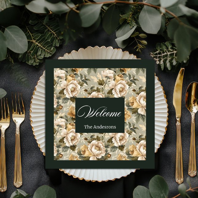Servilleta De Papel De Cena Servilletas Personalizadas Chic Verde Dorado Botán (Personalized Chic Napkins Green Gold Botanical)