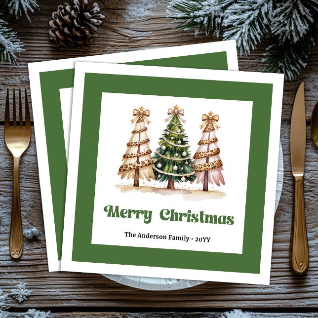 Servilleta De Papel De Cena ¡Servilletas personalizadas con estampado de leopa (Merry Christmas Tree Leopard Print Napkins Custom!)