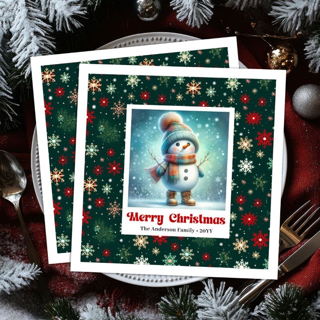 Servilleta De Papel De Cena Servilletas Personalizadas de Navidad Dulce Muñeco (Sweet Christmas Snowman Napkins Personalized Kids Style Art

)