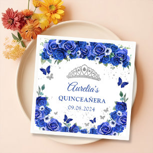 Servilleta De Papel De Cena Servilletas Quinceañera Mariposas Plateadas Floral