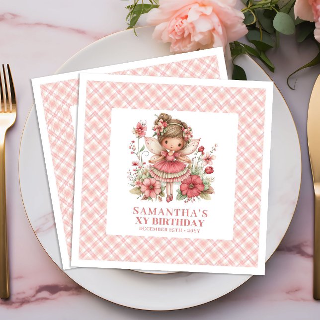 Servilleta De Papel De Cena Servilletas rosa pastel para cuarto cumpleaños de  (Whimsy Fairy Girl 4th Birthday Pastel Pink napkins)