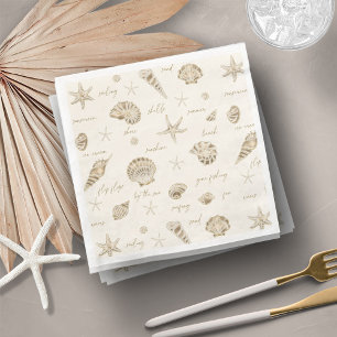 Servilleta De Papel De Cena Shells Starfish Sun Fun Textos Sandstone ID918