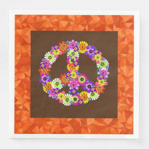 Servilleta De Papel De Cena Signo de Paz Floral en Marrón con Naranja