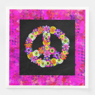 Servilleta De Papel De Cena Signo de Paz Floral en Pétalos Negros