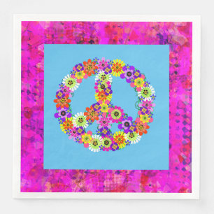 Servilleta De Papel De Cena Signo de paz floral sobre Petales azules