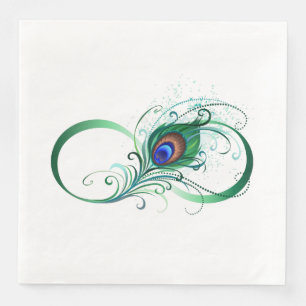Servilleta De Papel De Cena Símbolo infinito con pluma de pavo real