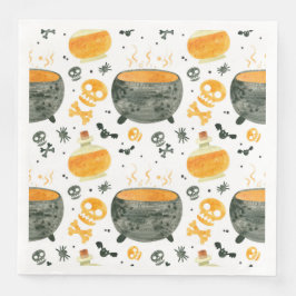 Servilleta De Papel De Cena Skeleton y Cauldron Spooky Halloween Party Napkin