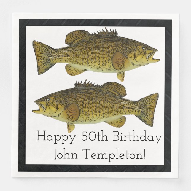 Servilleta De Papel De Cena Smallmouth Bass Fishing Sports Cumpleaños 50 (Anverso)