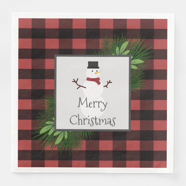 Servilleta De Papel De Cena Snowman Red Buffalo Placa Papel Napkin (Anverso)