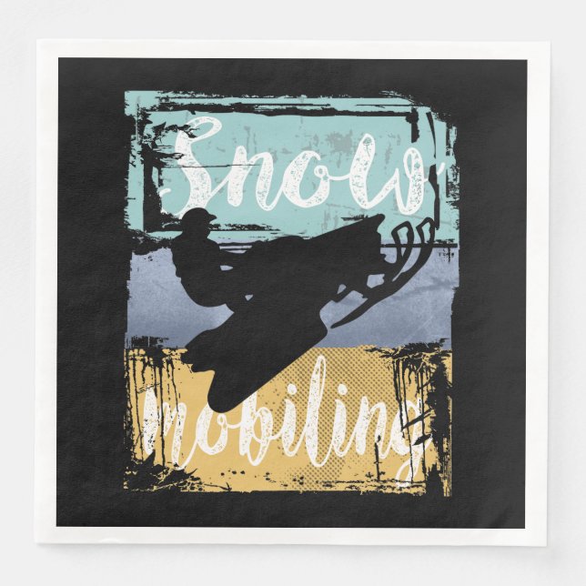 Servilleta De Papel De Cena Snowmobile estilo retro estilo moto de nieve (Anverso)