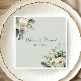 Servilleta De Papel De Cena Soft Sage Green Floral Wedding Napkin