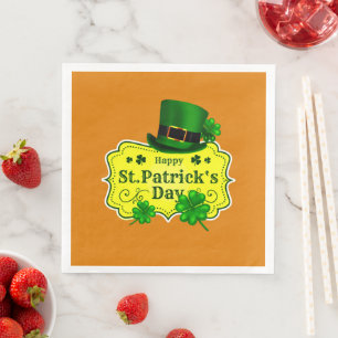 Servilleta De Papel De Cena Sombrero verde del día de San Patricio y tréboles