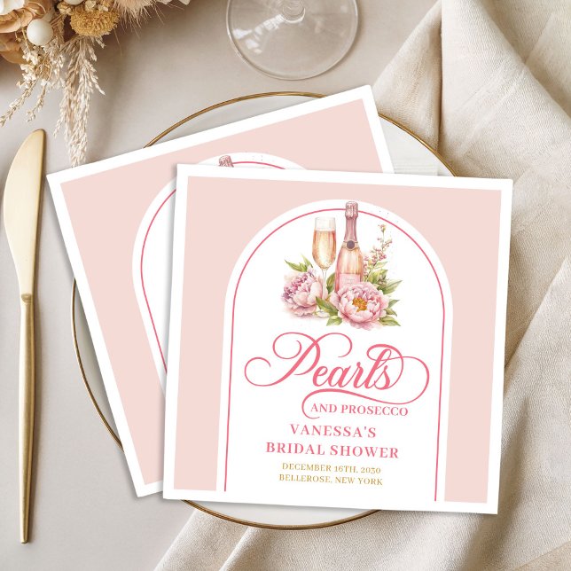 Servilleta De Papel De Cena Sophisticated Pearls and Prosecco Bridal Shower (Sophisticated Pearls and Prosecco Bridal Shower Paper Dinner Napkins)