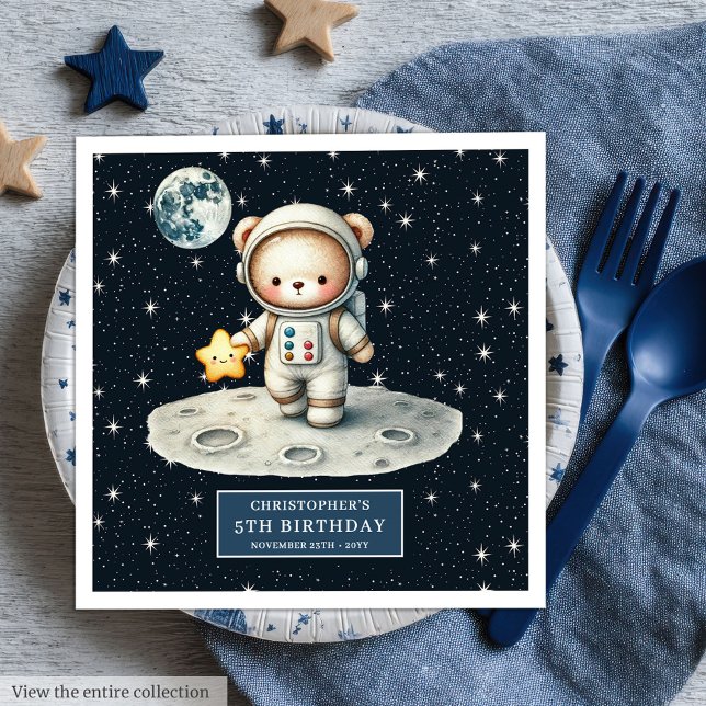Servilleta De Papel De Cena Space Explorer Trae servilletas para cumpleaños de (Space Explorer Bear Napkins for Boy Birthday)
