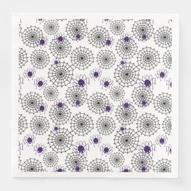 Servilleta De Papel De Cena Spiderweb & Purple Spider Patrón blanco de Hallowe (Anverso)