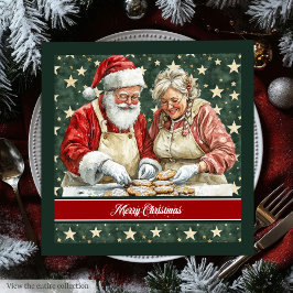 Servilleta De Papel De Cena Sr. y Sra. Santa Claus Cocinar Watercolor Napkin