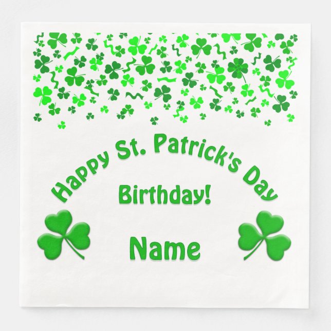 Servilleta De Papel De Cena St Patrick's Day Birthday Shamrocks (Anverso)